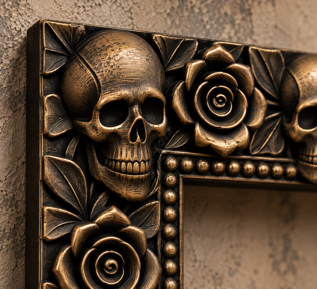 The Widow’s Garland — Skull & Rose Photo Frame, Gothic Memento Mori Wall Frame