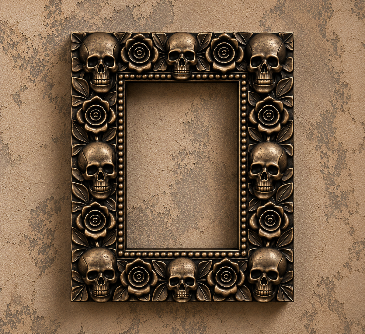 The Widow’s Garland — Skull & Rose Photo Frame, Gothic Memento Mori Wall Frame