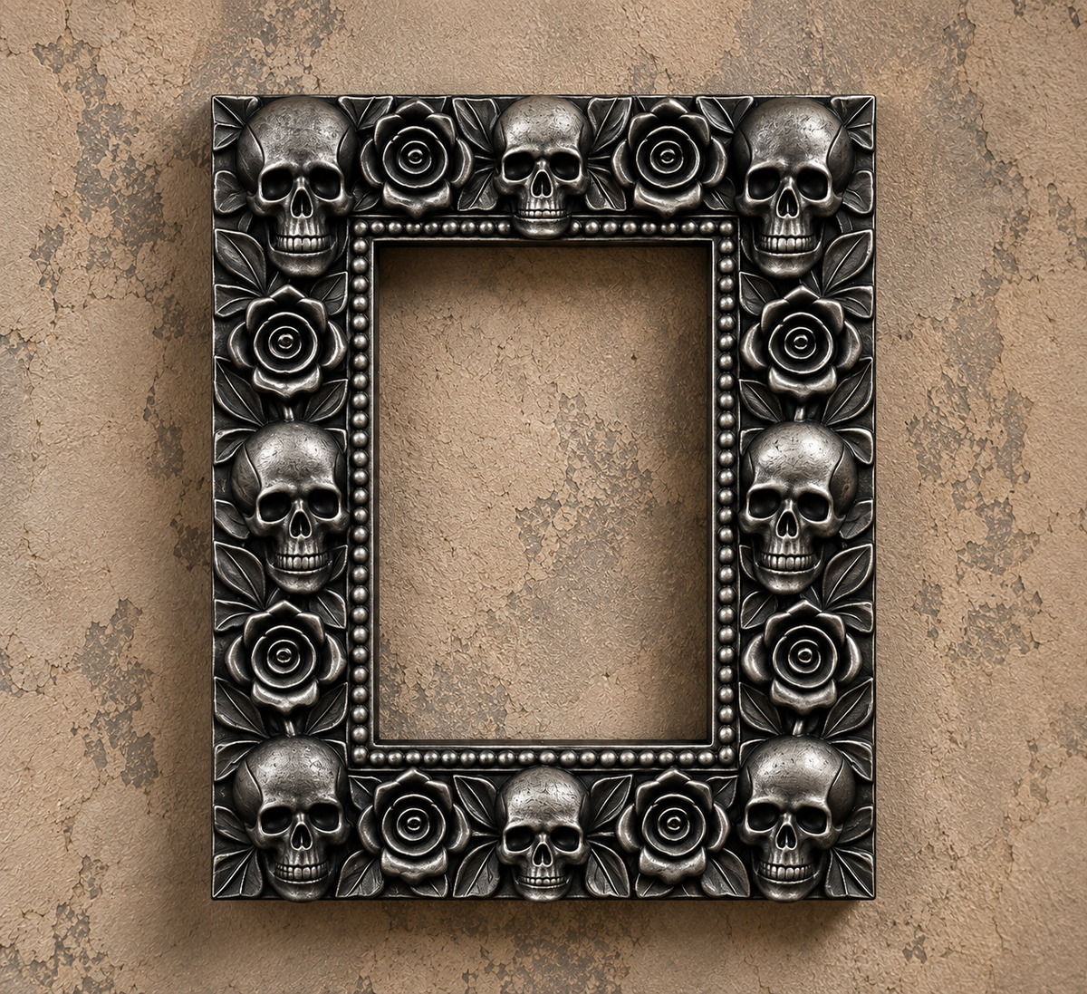 The Widow’s Garland — Skull & Rose Photo Frame, Gothic Memento Mori Wall Frame