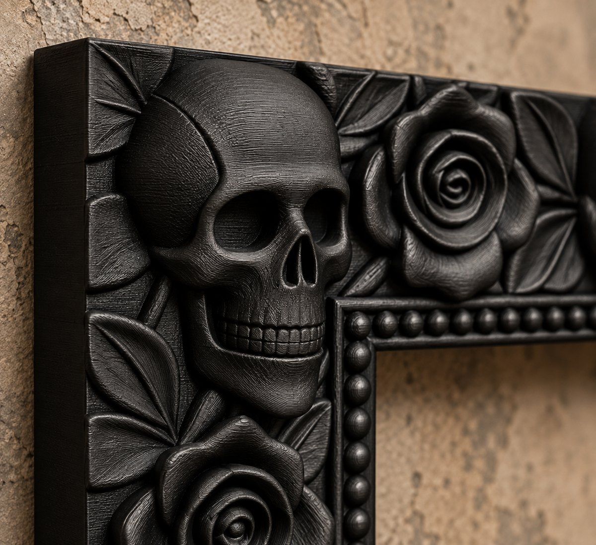The Widow’s Garland — Skull & Rose Photo Frame, Gothic Memento Mori Wall Frame