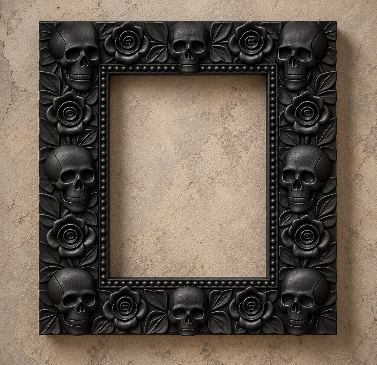 The Widow’s Garland — Skull & Rose Photo Frame, Gothic Memento Mori Wall Frame
