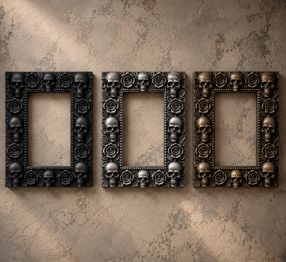 The Widow’s Garland — Skull & Rose Photo Frame, Gothic Memento Mori Wall Frame