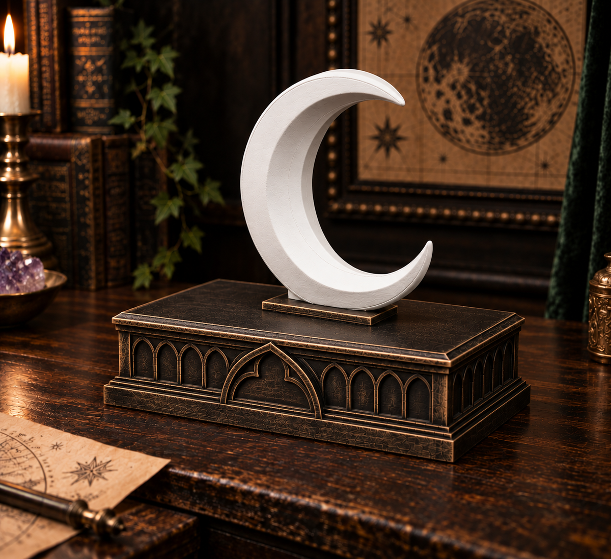 The Waning Casket — Crescent Moon Jewellery Box, Witchy Gothic Trinket Box
