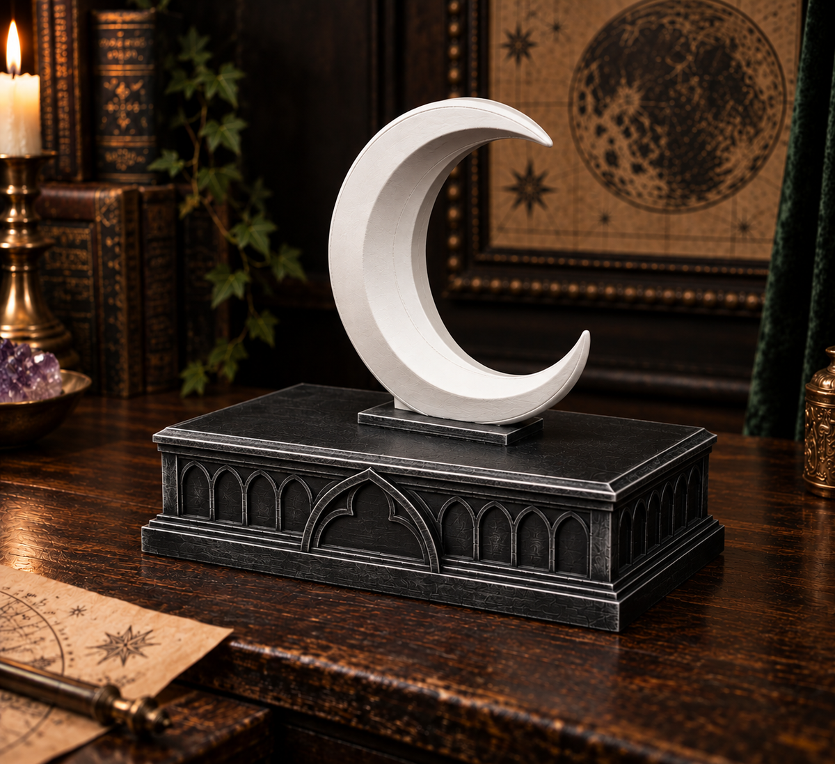 The Waning Casket — Crescent Moon Jewellery Box, Witchy Gothic Trinket Box