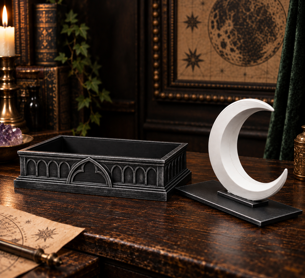 The Waning Casket — Crescent Moon Jewellery Box, Witchy Gothic Trinket Box