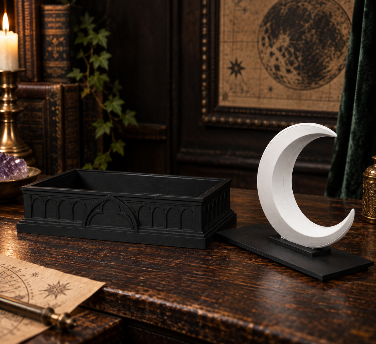 The Waning Casket — Crescent Moon Jewellery Box, Witchy Gothic Trinket Box