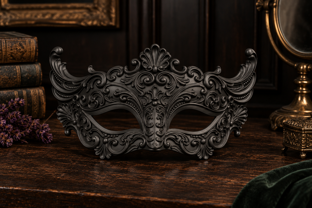 The Velvet Gaze — Baroque Eye Masquerade Mask, Venetian Ball Mask, Hand-Painted