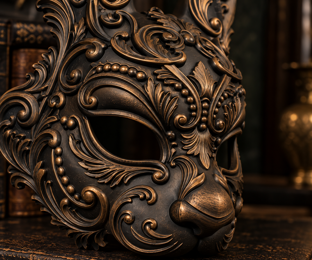 The Moonlit Hare — Baroque Rabbit Masquerade Mask, Gothic Hare Decor, Hand-Painted
