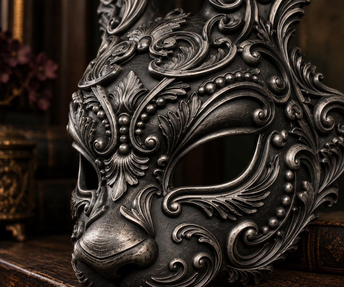 The Moonlit Hare — Baroque Rabbit Masquerade Mask, Gothic Hare Decor, Hand-Painted