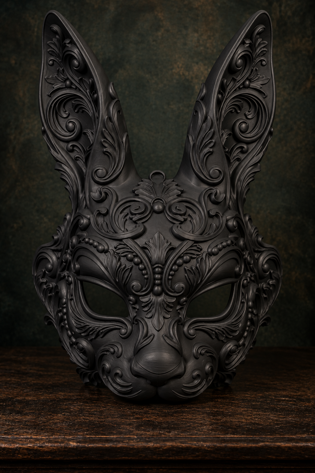 The Moonlit Hare — Baroque Rabbit Masquerade Mask, Gothic Hare Decor, Hand-Painted