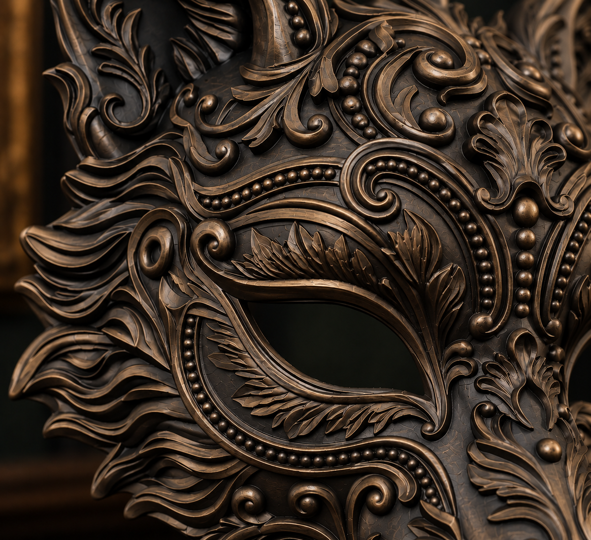 The Sly Regent — Baroque Fox Masquerade Mask, Kitsune Halloween Mask, Hand-Painted