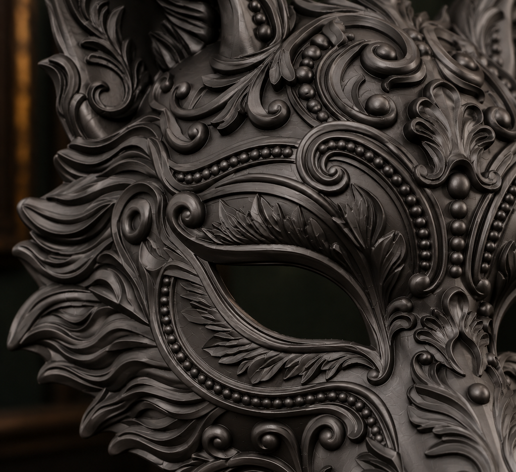 The Sly Regent — Baroque Fox Masquerade Mask, Kitsune Halloween Mask, Hand-Painted