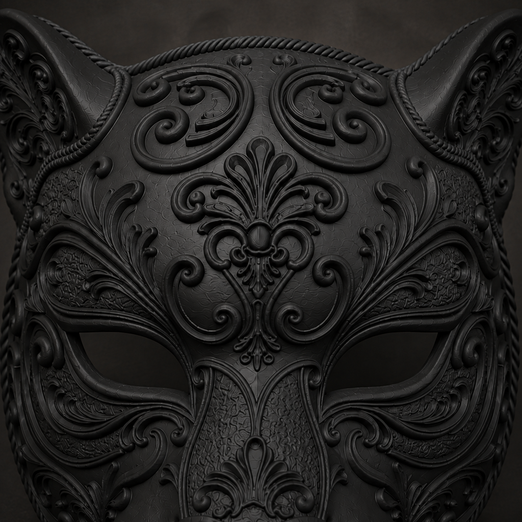 The Midnight Prowler — Baroque Panther Mask, Gothic Masquerade, Hand-Painted