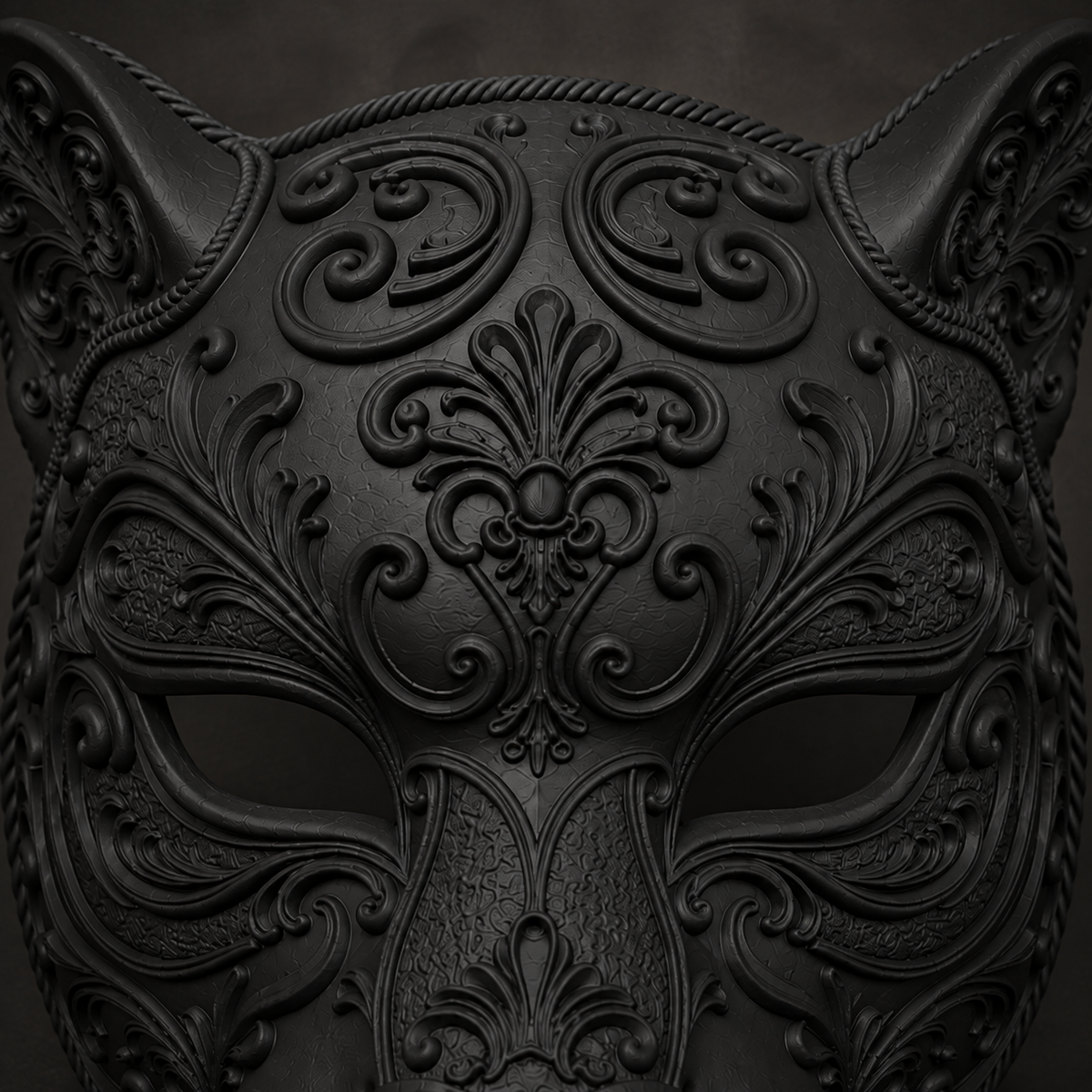 The Midnight Prowler — Baroque Panther Mask, Gothic Masquerade, Hand-Painted