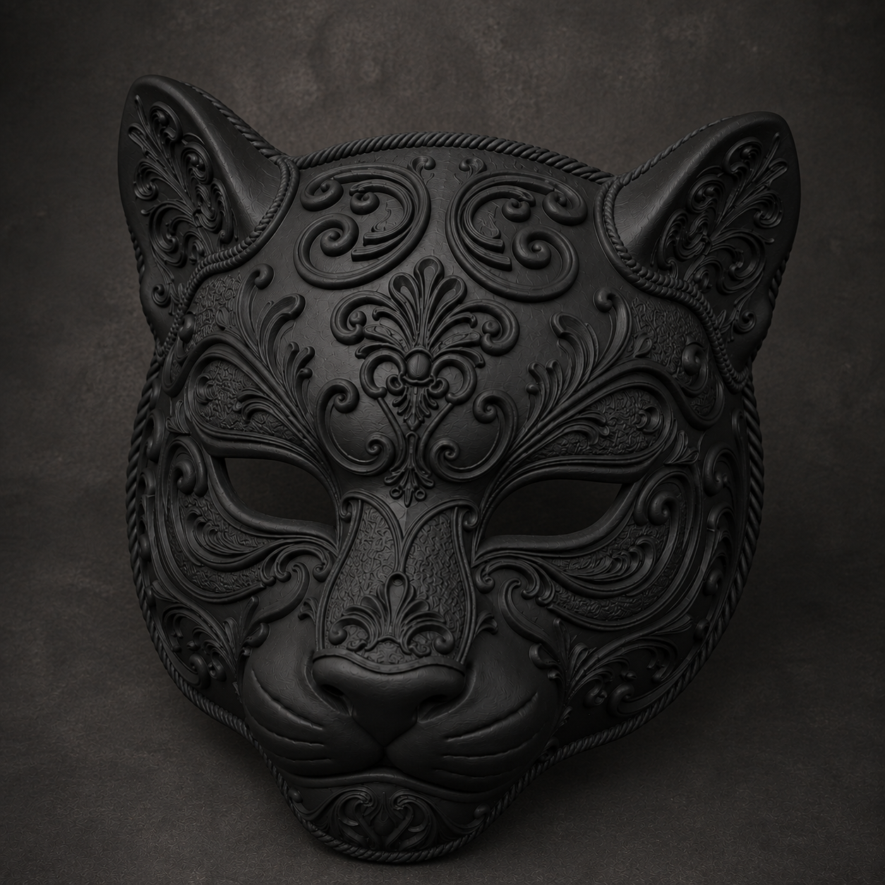 The Midnight Prowler — Baroque Panther Mask, Gothic Masquerade, Hand-Painted
