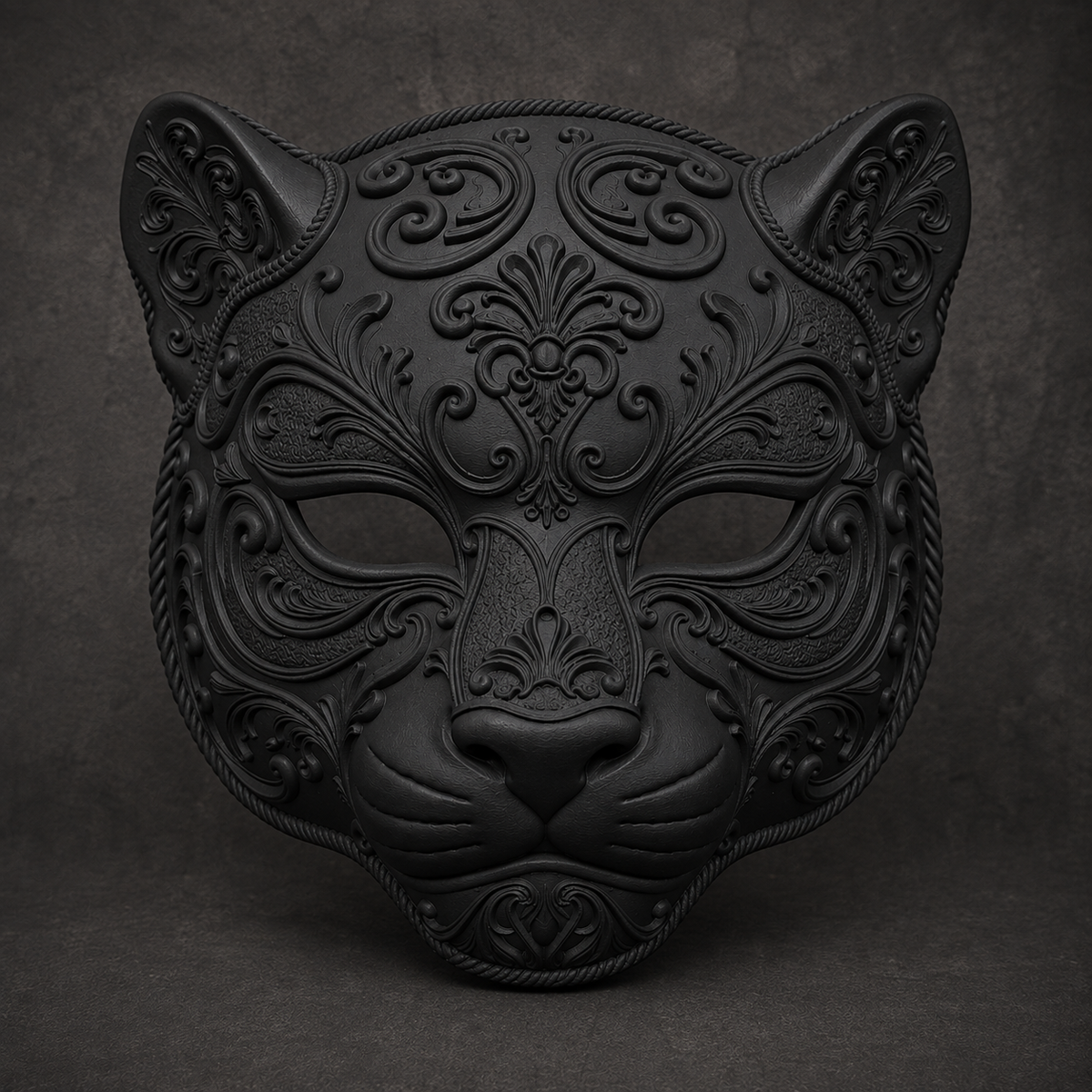 The Midnight Prowler — Baroque Panther Mask, Gothic Masquerade, Hand-Painted