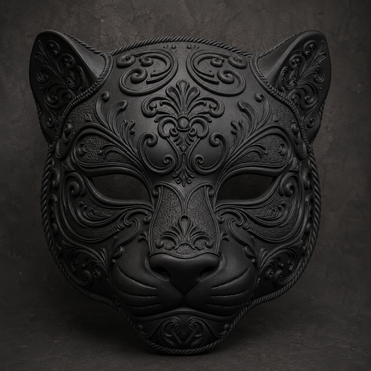 The Midnight Prowler — Baroque Panther Mask, Gothic Masquerade, Hand-Painted