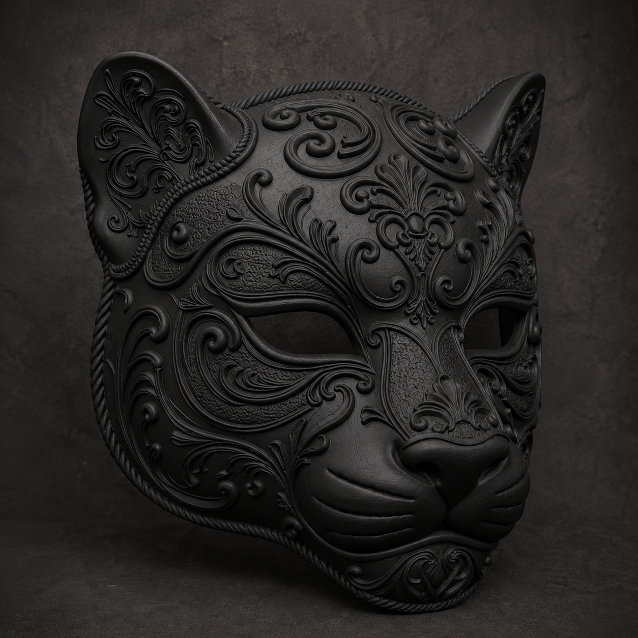 The Midnight Prowler — Baroque Panther Mask, Gothic Masquerade, Hand-Painted
