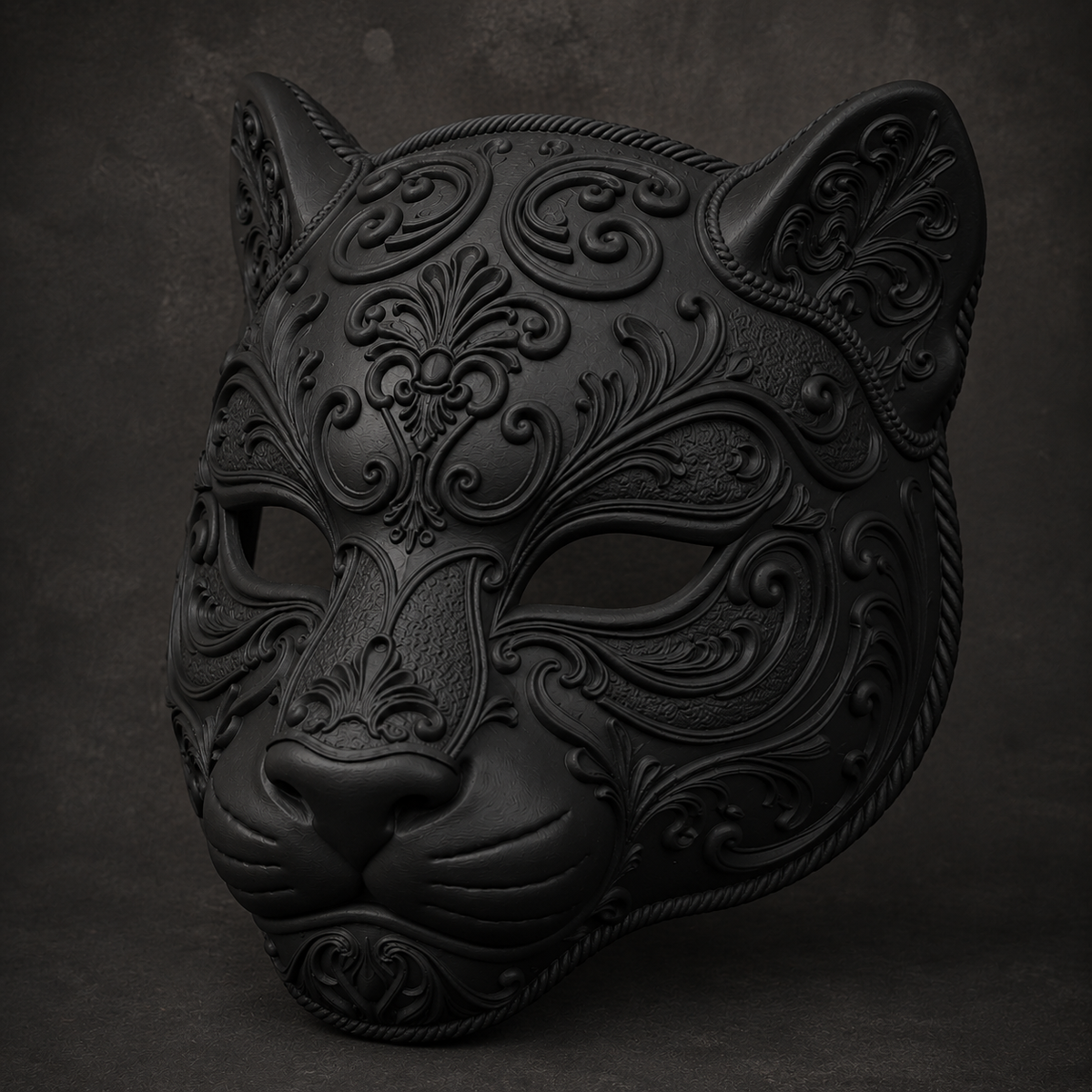 The Midnight Prowler — Baroque Panther Mask, Gothic Masquerade, Hand-Painted