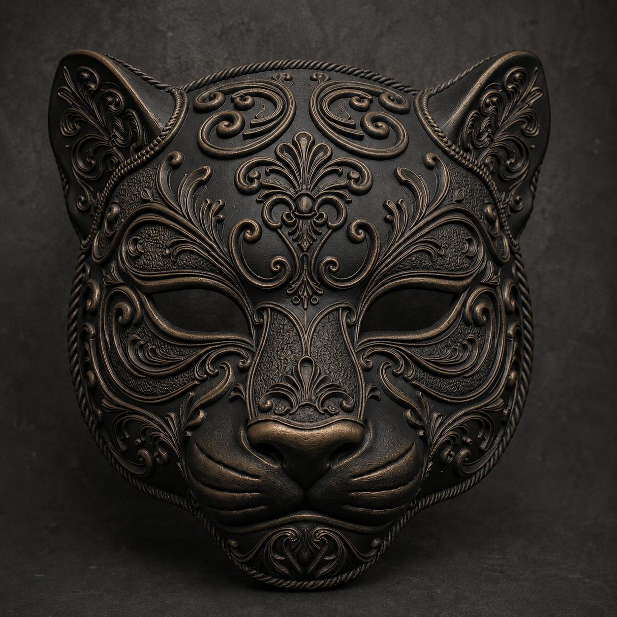 The Midnight Prowler — Baroque Panther Mask, Gothic Masquerade, Hand-Painted