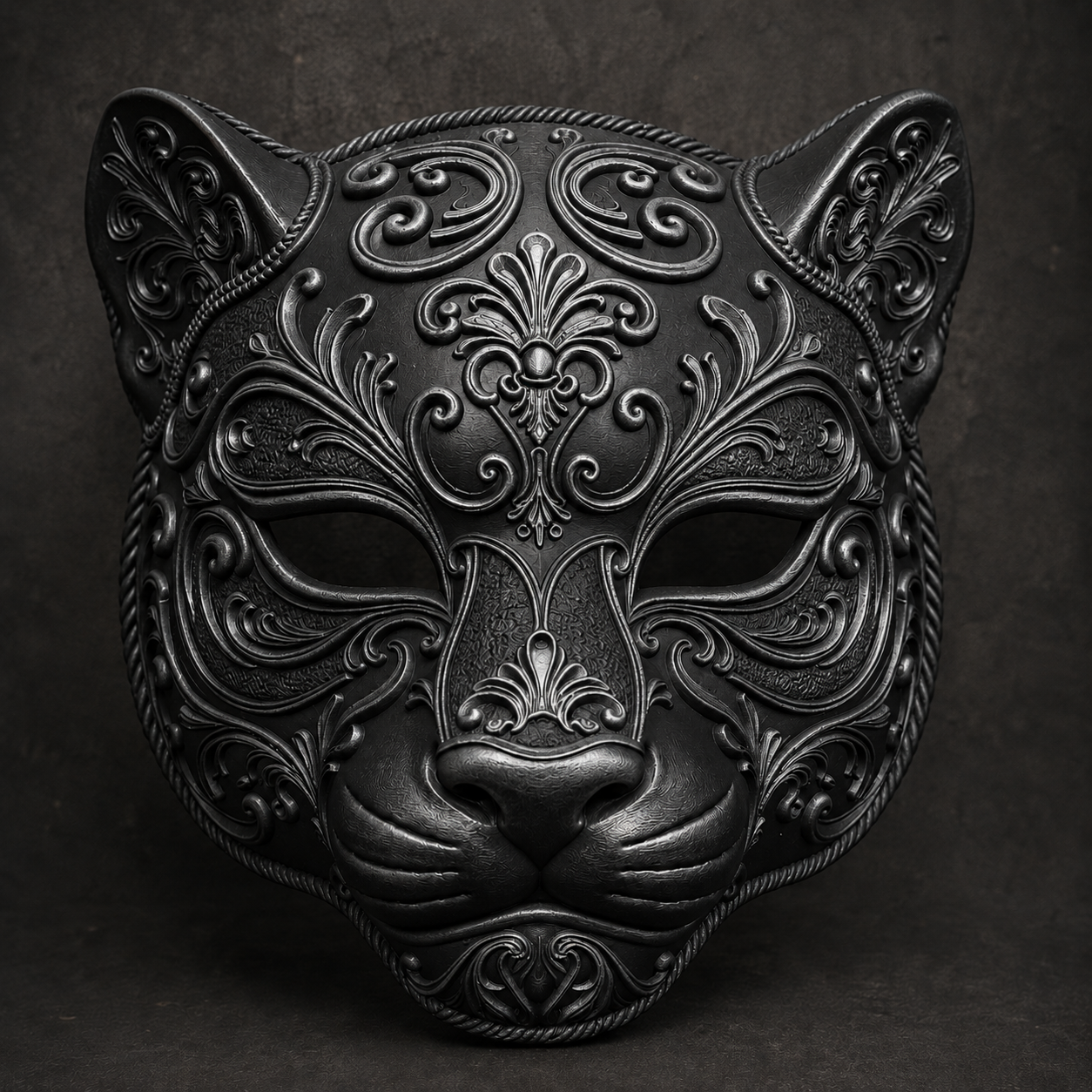 The Midnight Prowler — Baroque Panther Mask, Gothic Masquerade, Hand-Painted