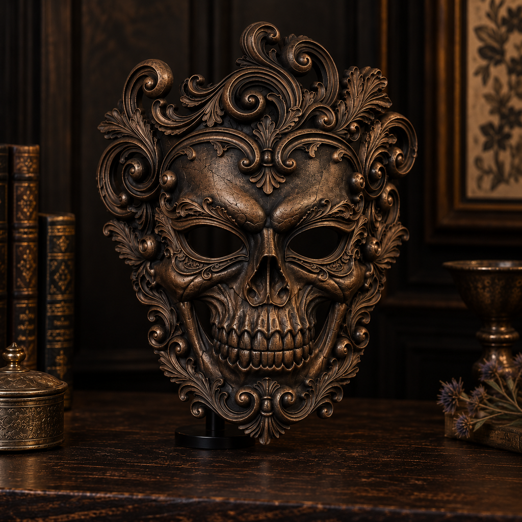 Putrid Elegance — Baroque Zombie Masquerade Mask, Gothic Halloween Mask, Hand-Painted