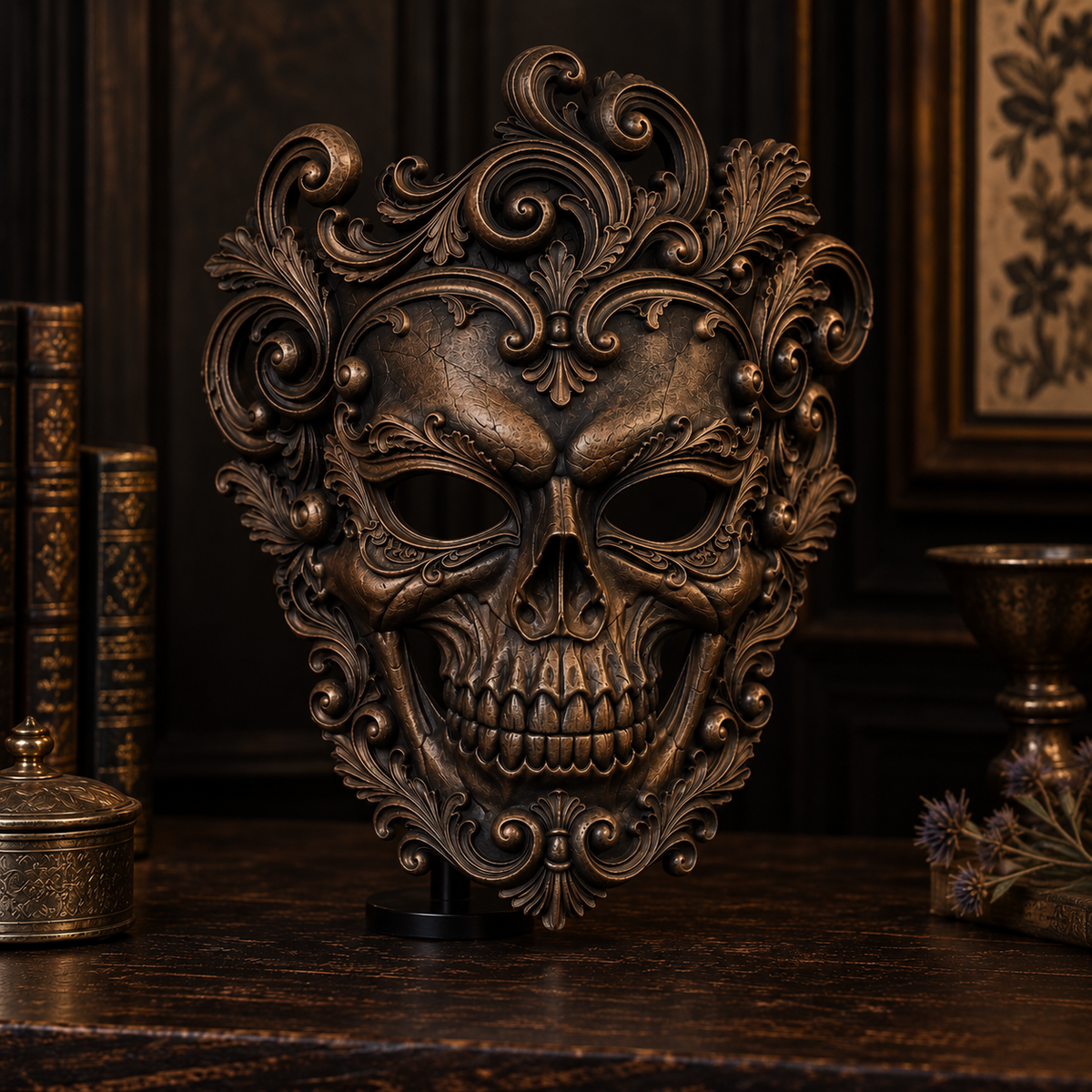 Putrid Elegance — Baroque Zombie Masquerade Mask, Gothic Halloween Mask, Hand-Painted