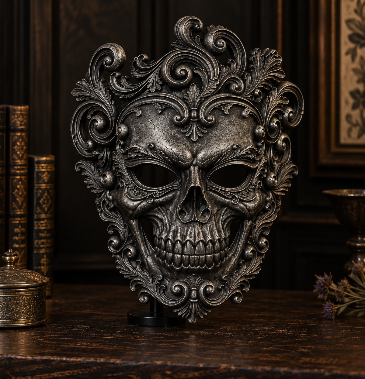 Putrid Elegance — Baroque Zombie Masquerade Mask, Gothic Halloween Mask, Hand-Painted