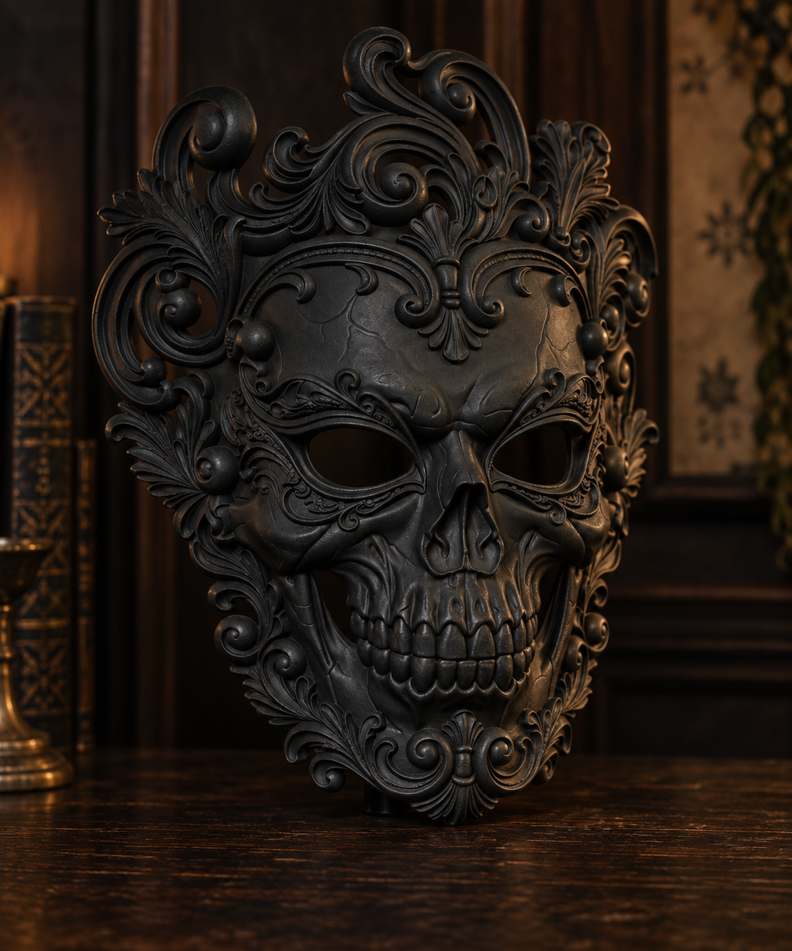 Putrid Elegance — Baroque Zombie Masquerade Mask, Gothic Halloween Mask, Hand-Painted