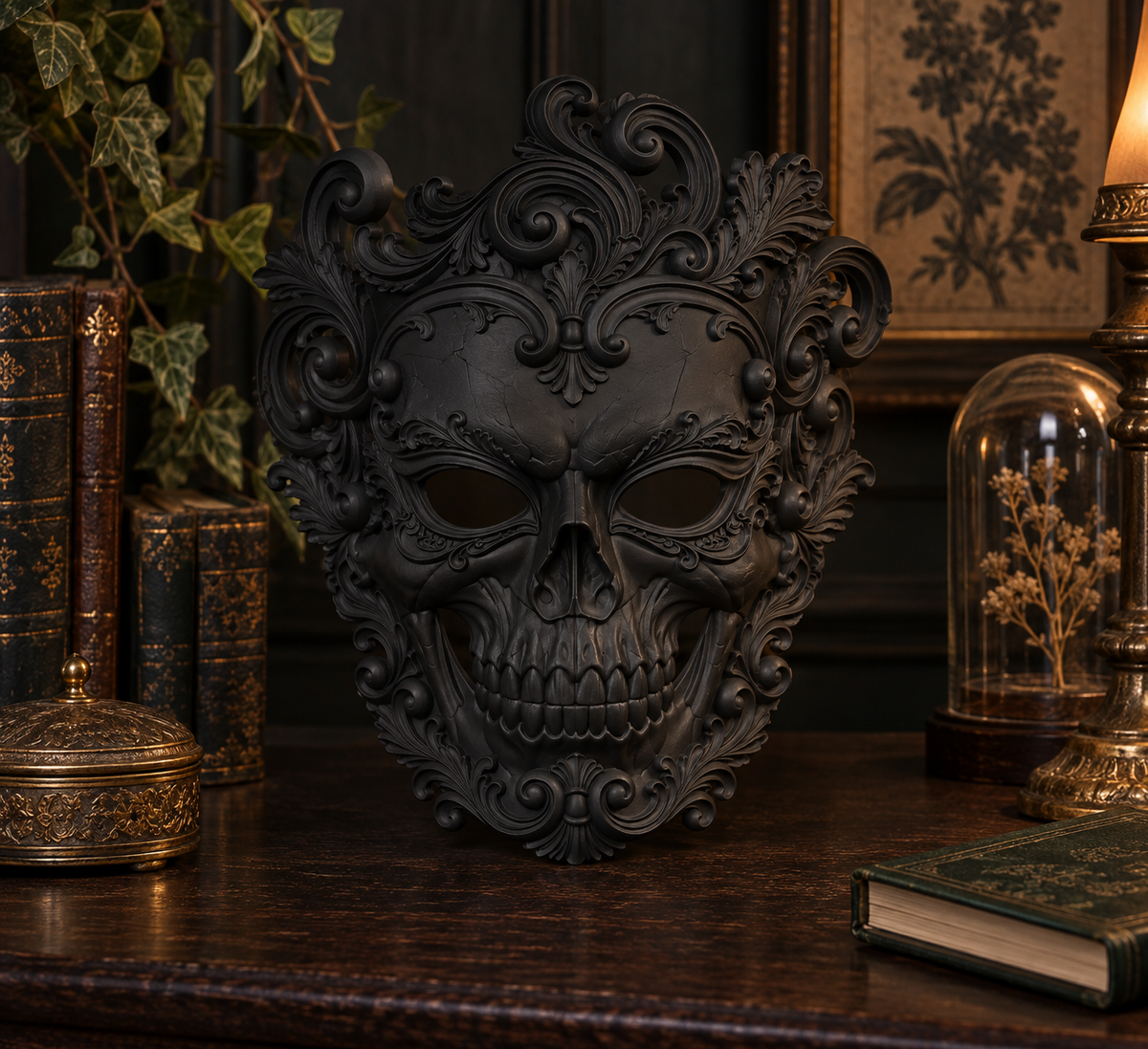 Putrid Elegance — Baroque Zombie Masquerade Mask, Gothic Halloween Mask, Hand-Painted