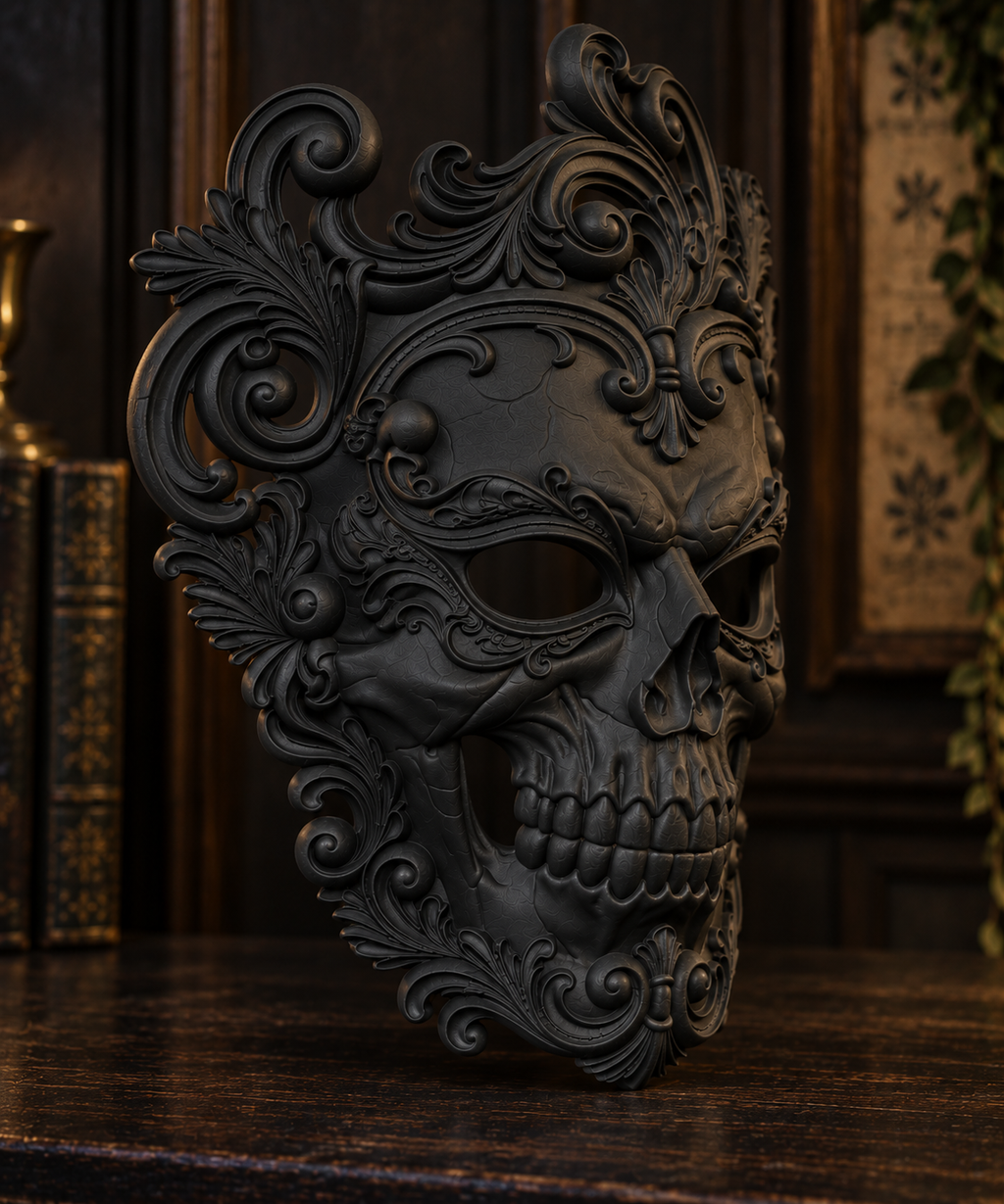 Putrid Elegance — Baroque Zombie Masquerade Mask, Gothic Halloween Mask, Hand-Painted