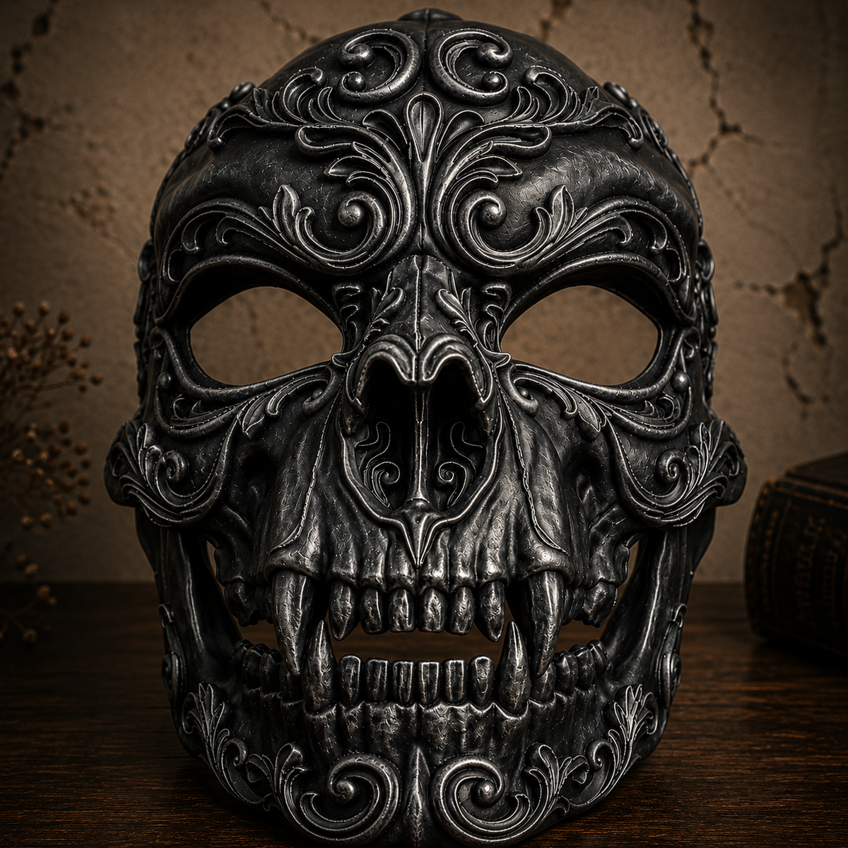 The Crimson Revenant — Vampire Skull Mask, Halloween Masquerade, Hand-Painted