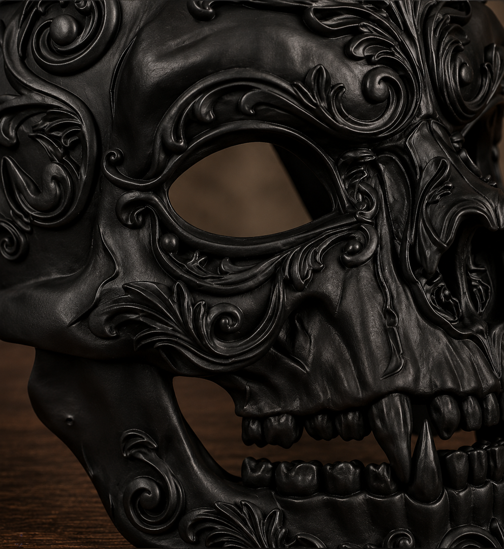 The Crimson Revenant — Vampire Skull Mask, Halloween Masquerade, Hand-Painted