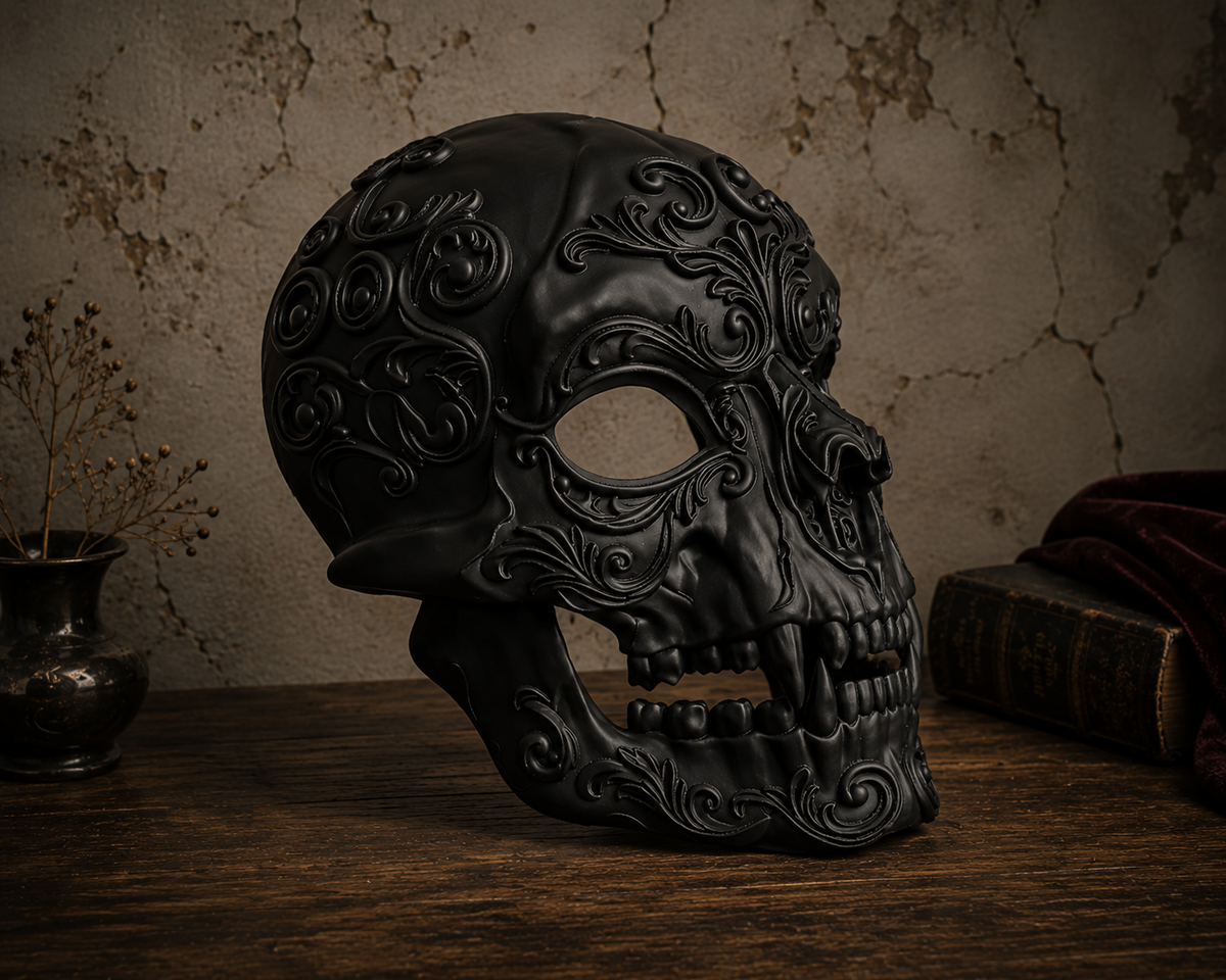 The Crimson Revenant — Vampire Skull Mask, Halloween Masquerade, Hand-Painted