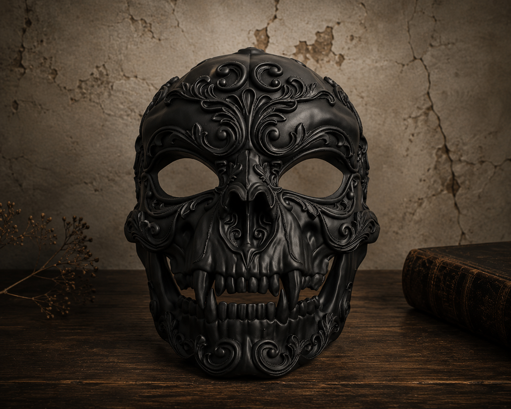 The Crimson Revenant — Vampire Skull Mask, Halloween Masquerade, Hand-Painted