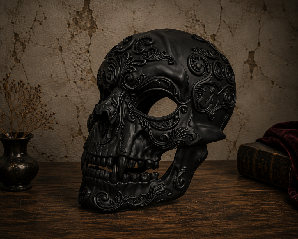 The Crimson Revenant — Vampire Skull Mask, Halloween Masquerade, Hand-Painted