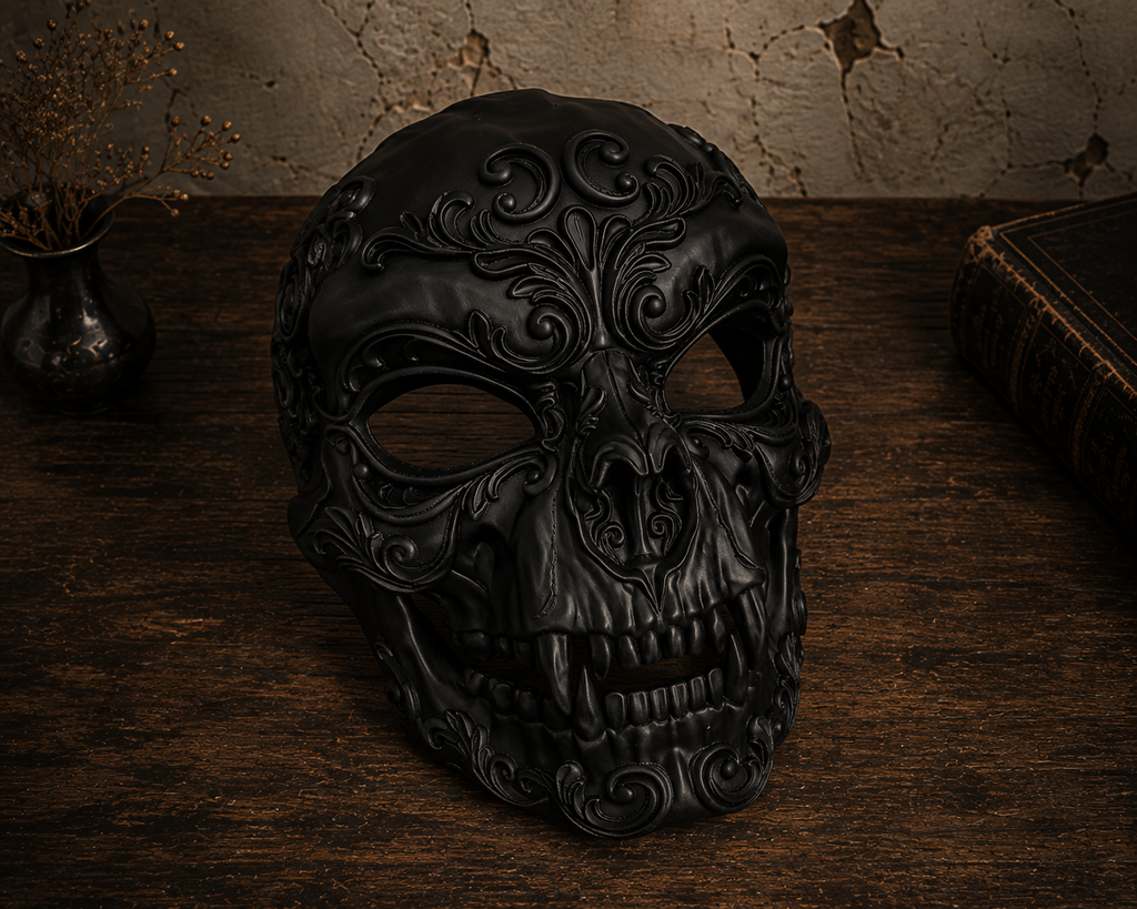 The Crimson Revenant — Vampire Skull Mask, Halloween Masquerade, Hand-Painted