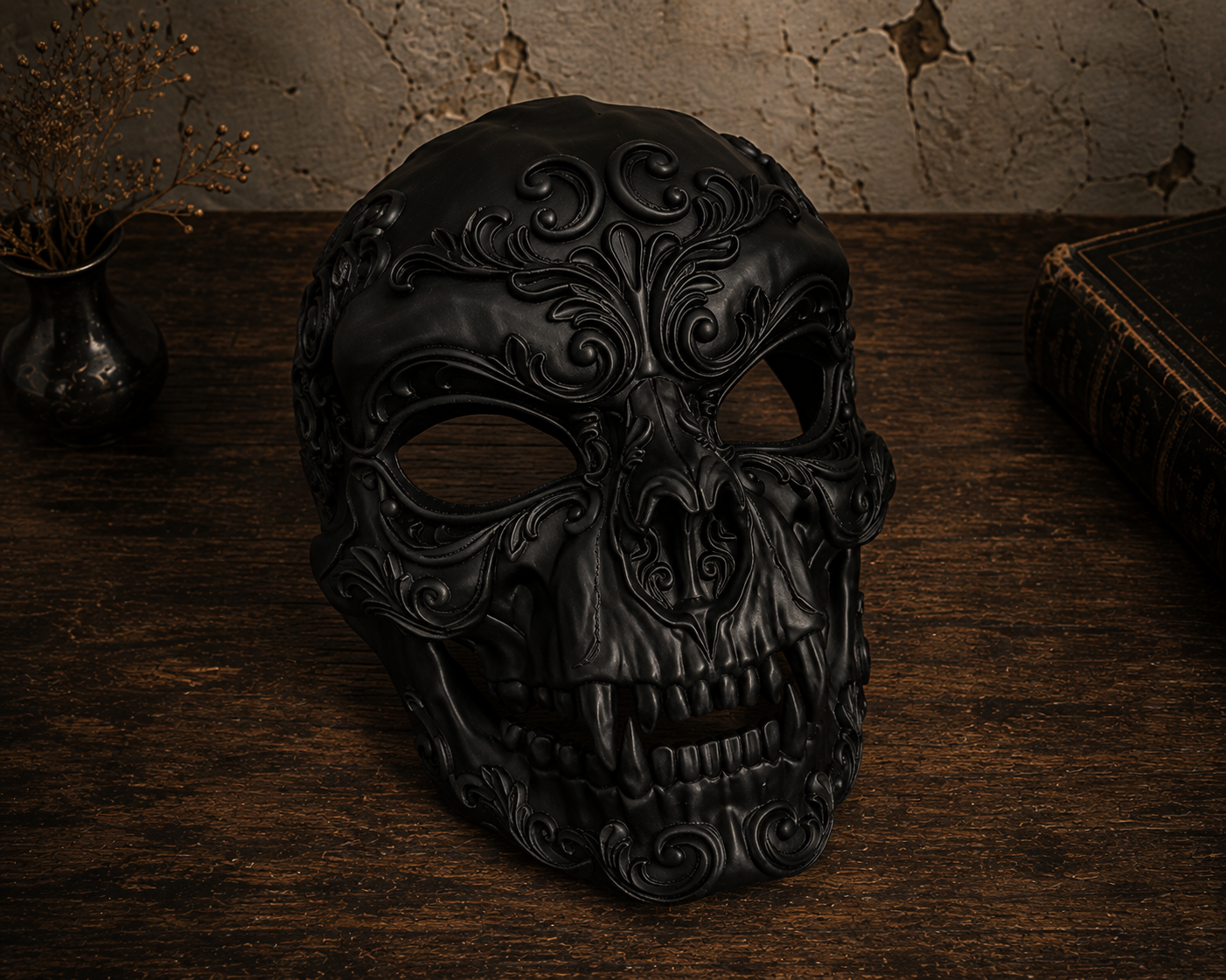 The Crimson Revenant — Vampire Skull Mask, Halloween Masquerade, Hand-Painted