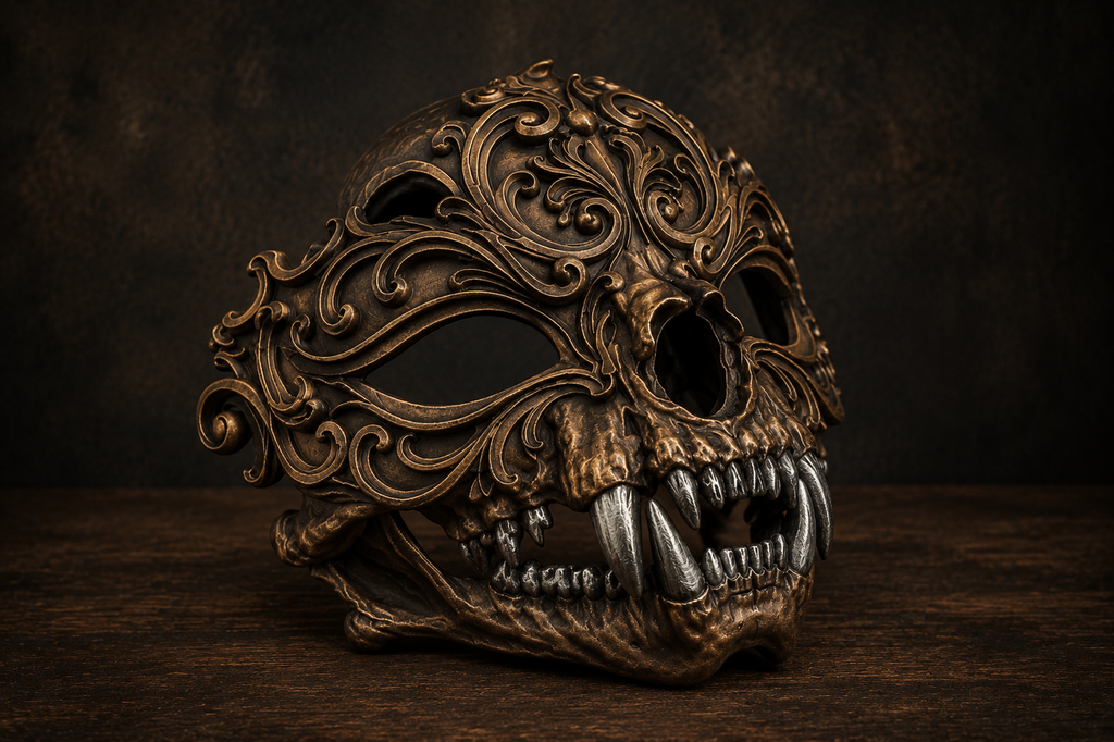 The Chimera's Revel — Beast Masquerade Mask, Halloween Costume, Hand-Painted