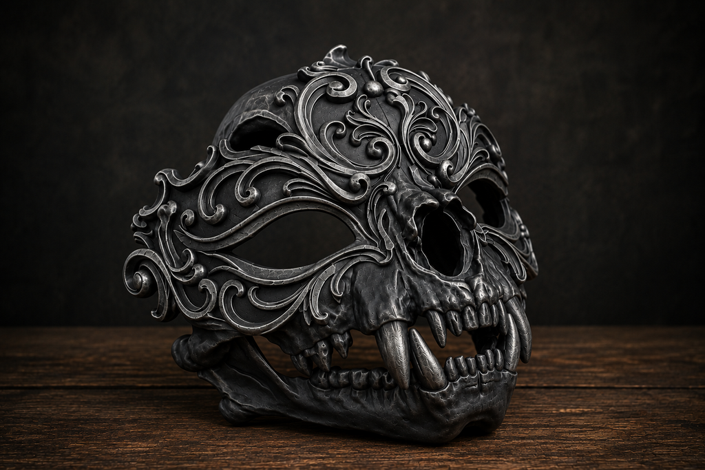 The Chimera's Revel — Beast Masquerade Mask, Halloween Costume, Hand-Painted