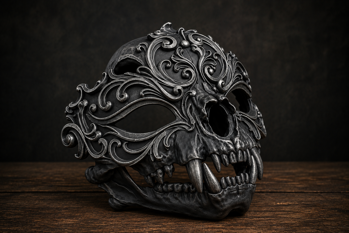 The Chimera's Revel — Beast Masquerade Mask, Halloween Costume, Hand-Painted