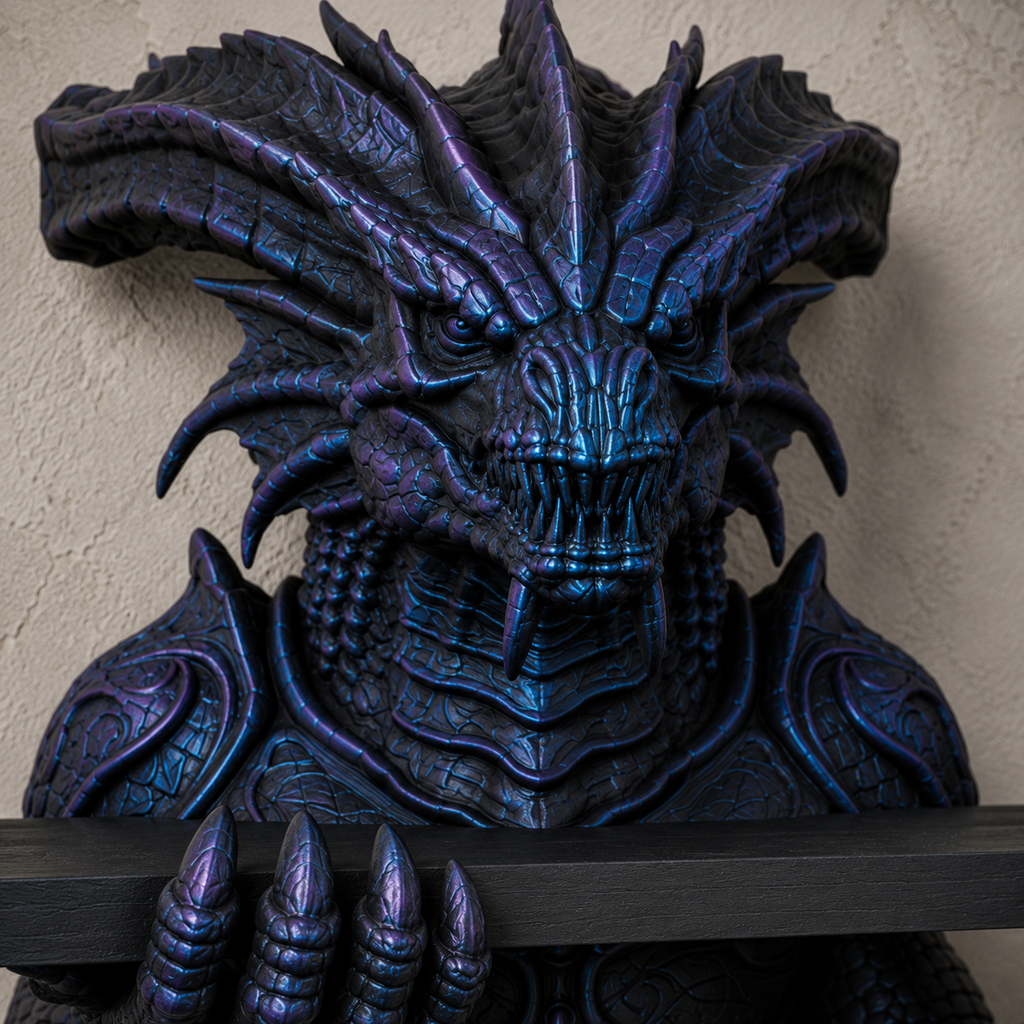 The Abyssal Wyrm — Sea Dragon Wall Shelf, Gothic Crystal Shelf, Hand-Painted
