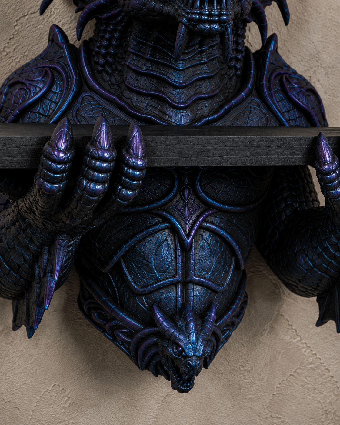 The Abyssal Wyrm — Sea Dragon Wall Shelf, Gothic Crystal Shelf, Hand-Painted