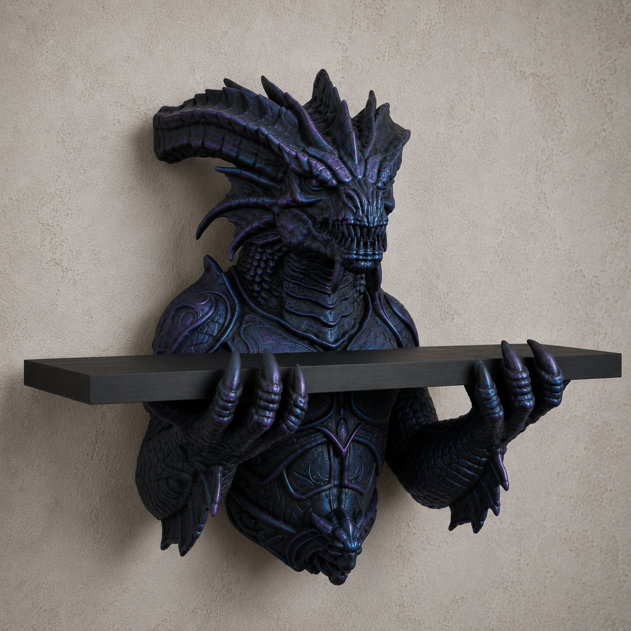 The Abyssal Wyrm — Sea Dragon Wall Shelf, Gothic Crystal Shelf, Hand-Painted