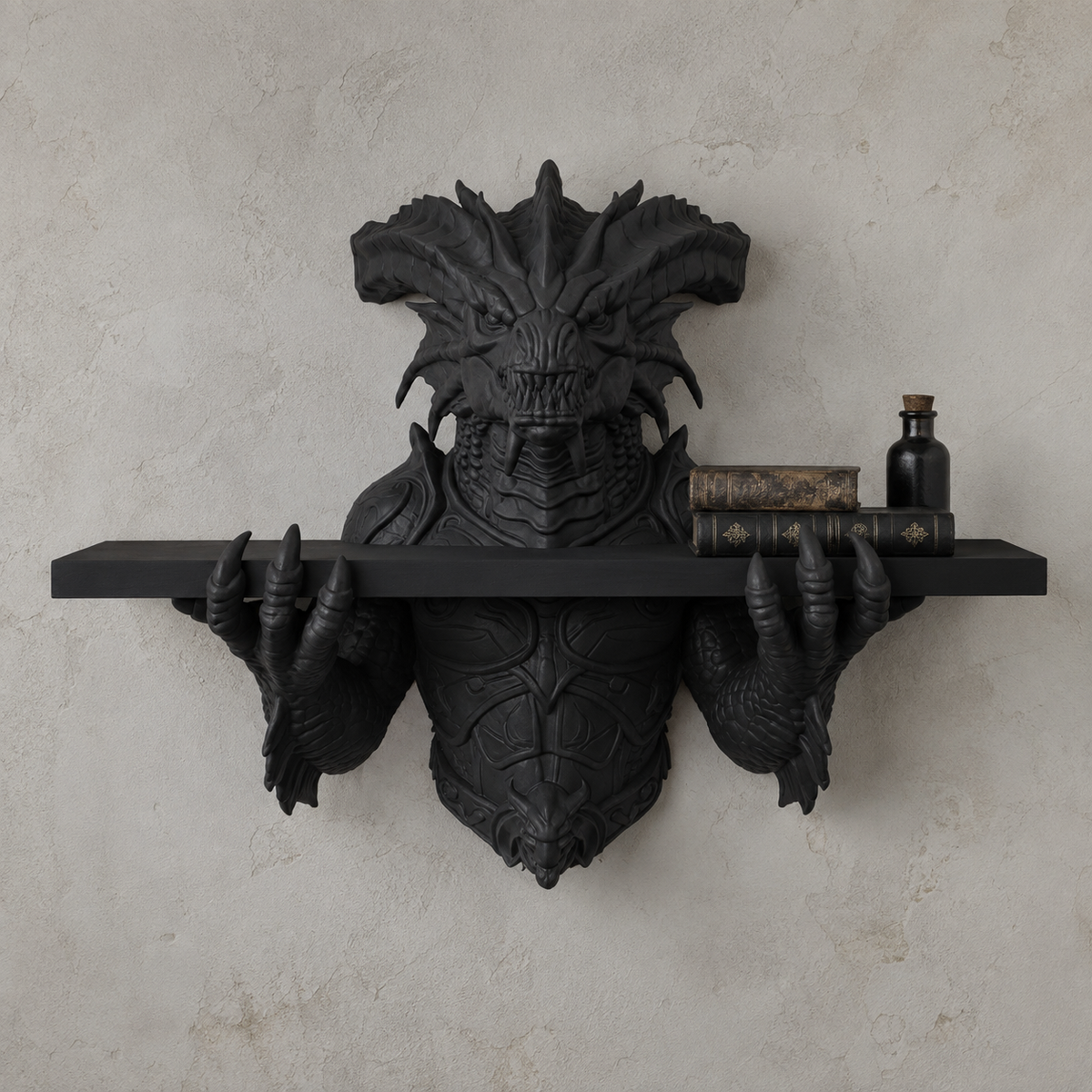 The Abyssal Wyrm — Sea Dragon Wall Shelf, Gothic Crystal Shelf, Hand-Painted
