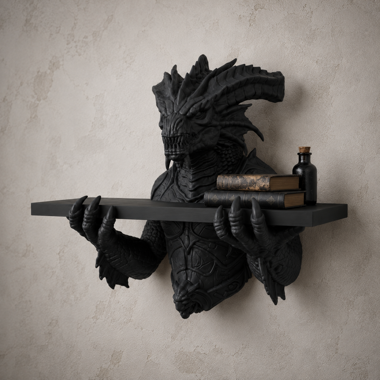 The Abyssal Wyrm — Sea Dragon Wall Shelf, Gothic Crystal Shelf, Hand-Painted