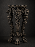 The Dark Guardian — Gargoyle Plant Stand, Gothic Tabletop Pedestal, Hand-Painted