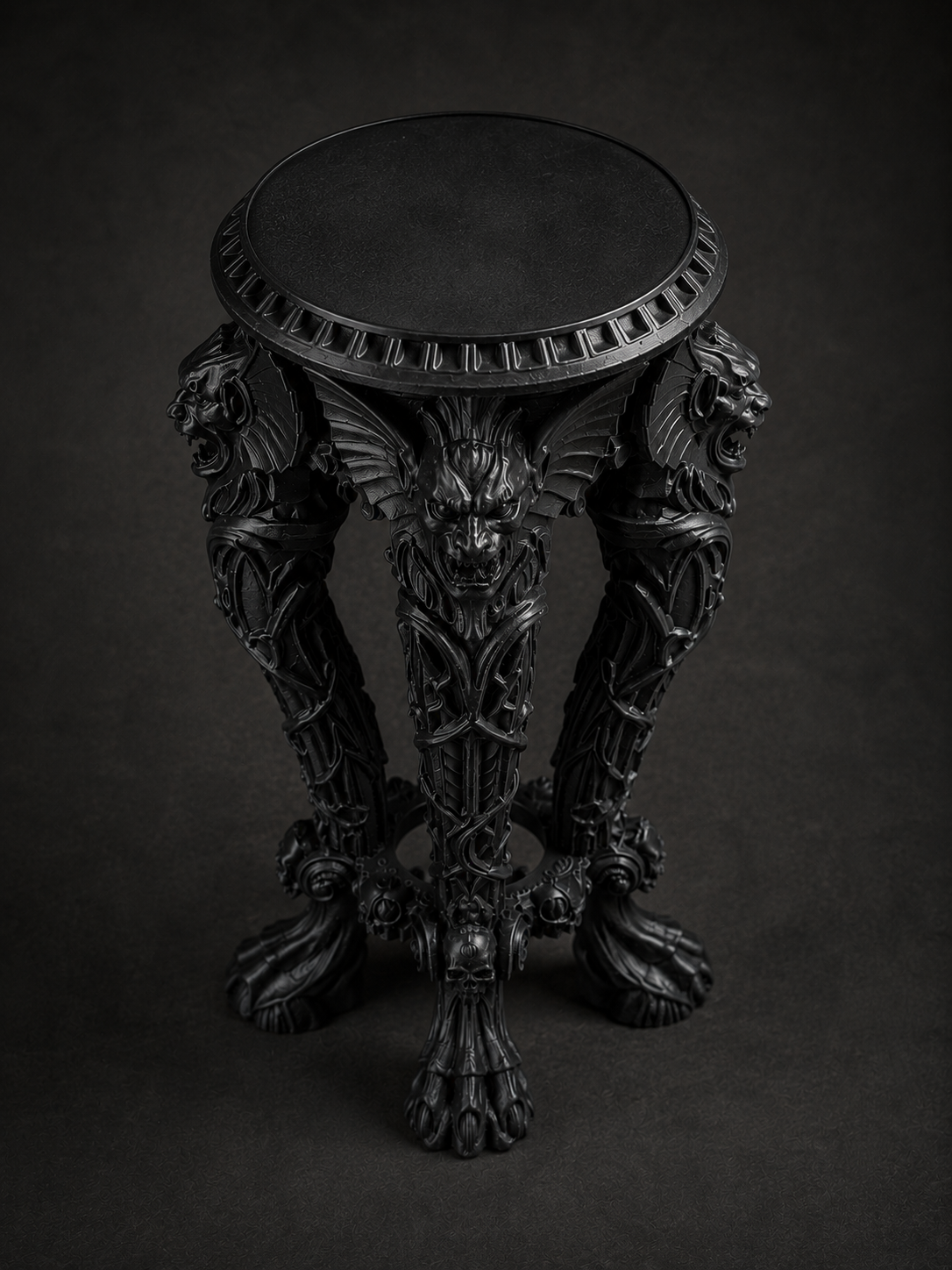 The Dark Guardian — Gargoyle Plant Stand, Gothic Tabletop Pedestal, Hand-Painted