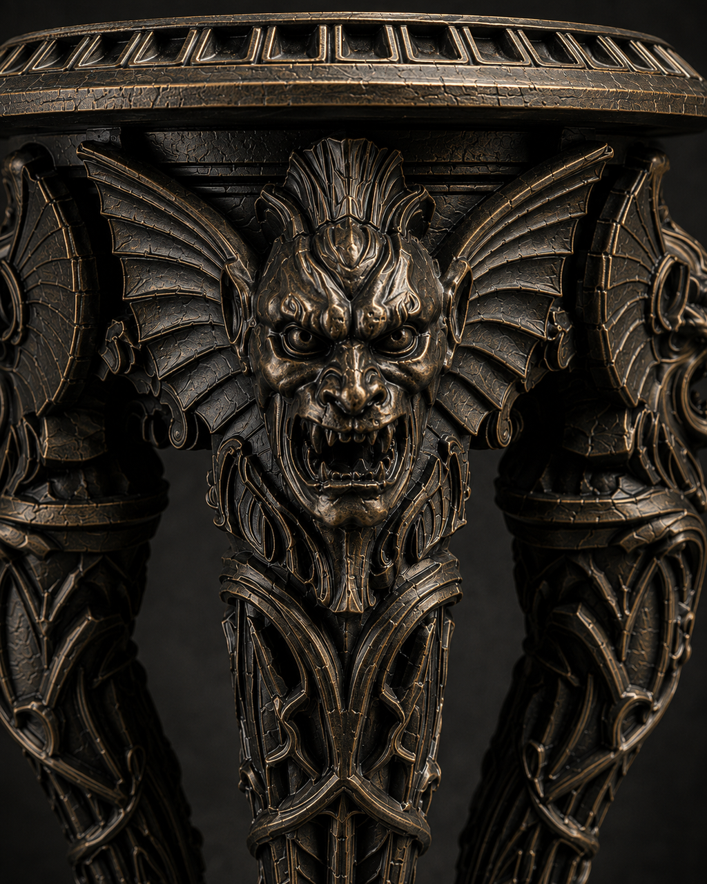 The Dark Guardian — Gargoyle Plant Stand, Gothic Tabletop Pedestal, Hand-Painted