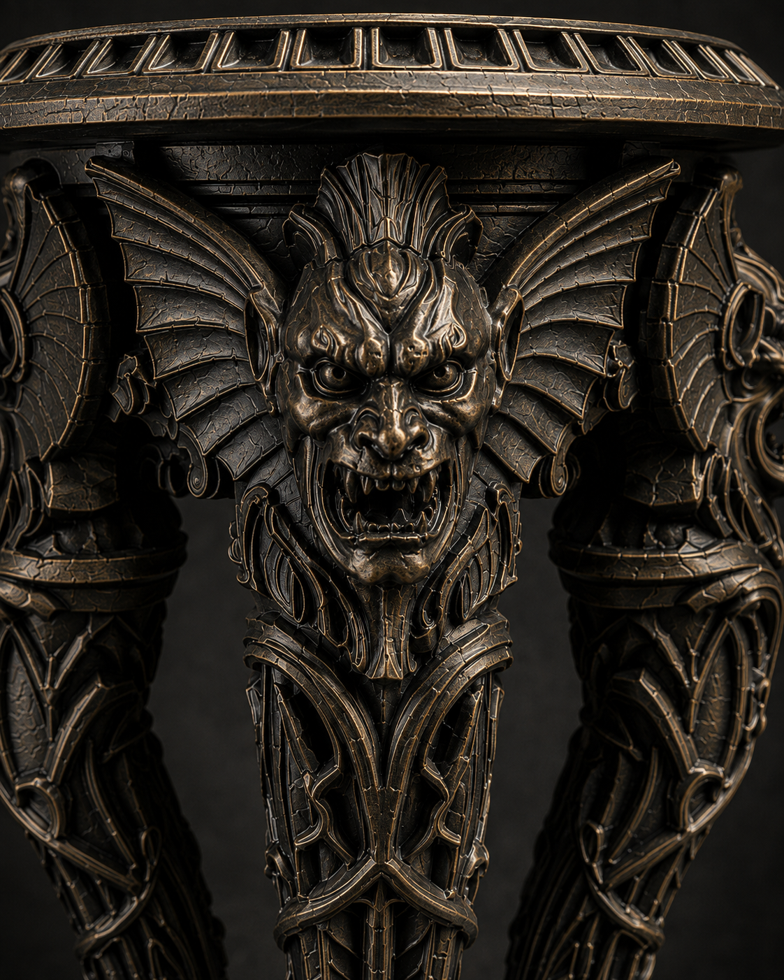 The Dark Guardian — Gargoyle Plant Stand, Gothic Tabletop Pedestal, Hand-Painted